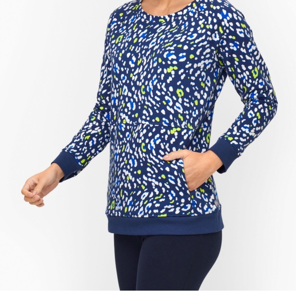 T by Talbots Blue and White Abstract Print Top Medium
